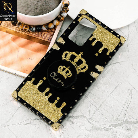 Oppo A55 Cover - Black - Golden Electroplated Luxury Square Soft TPU Protective Case with Holder