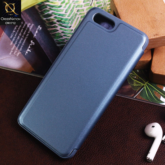 Oppo A12e Cover - Blue - New Luxury Mirror View QR Flip Book Case