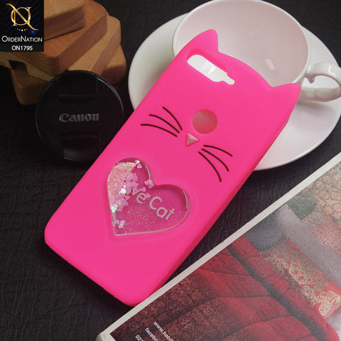 Huawei Y7 Prime 2018 Cover- Pink - Rubberized Love Heart Soft Cartoon Case