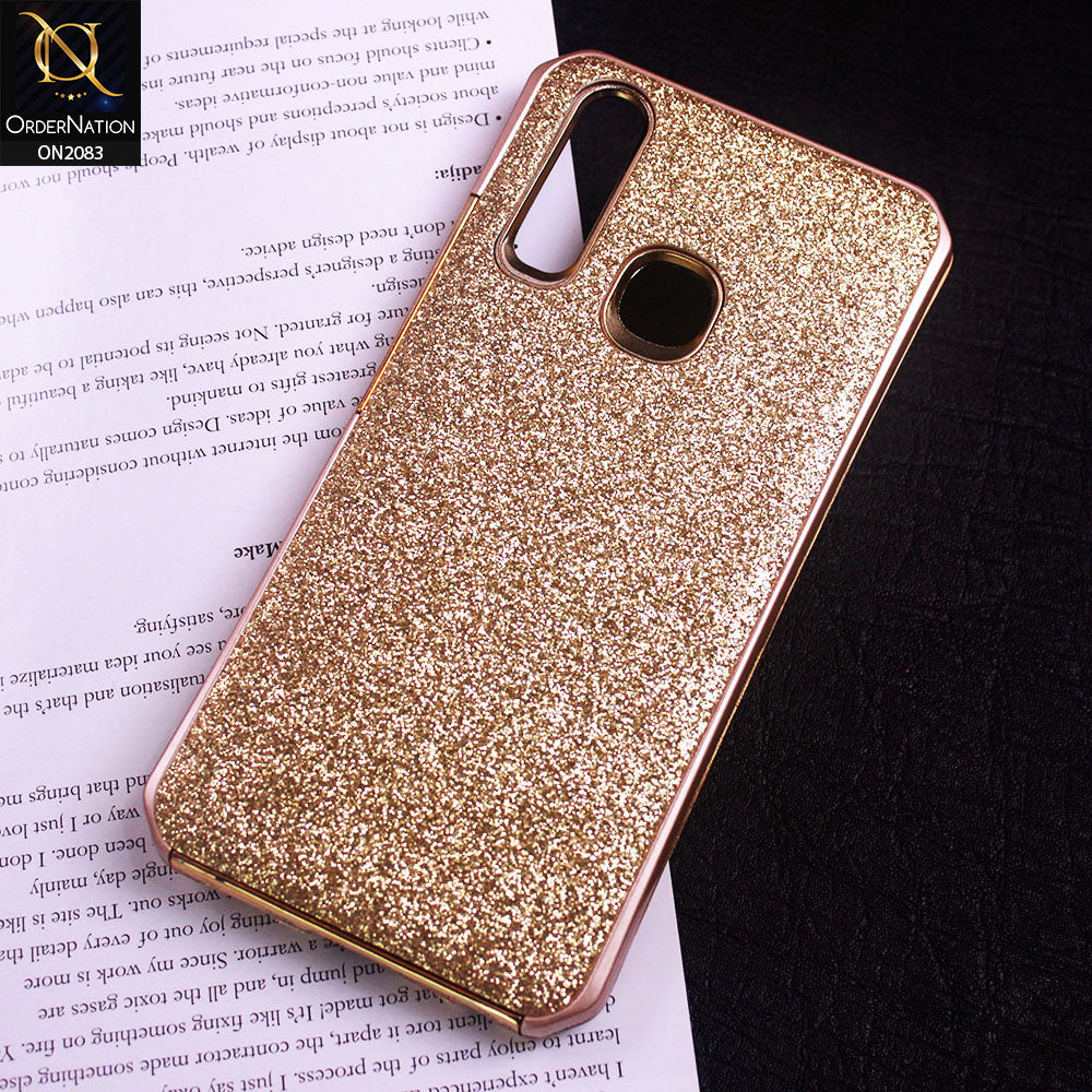 Vivo Y19 Cover - Golden - Bling Glitter Dual Hybrid Style Protective Case