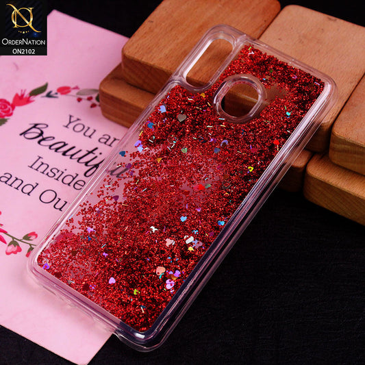 Samsung Galaxy A30 Cover - Red - Cute Love Hearts Liquid Glitter Pc Back Case