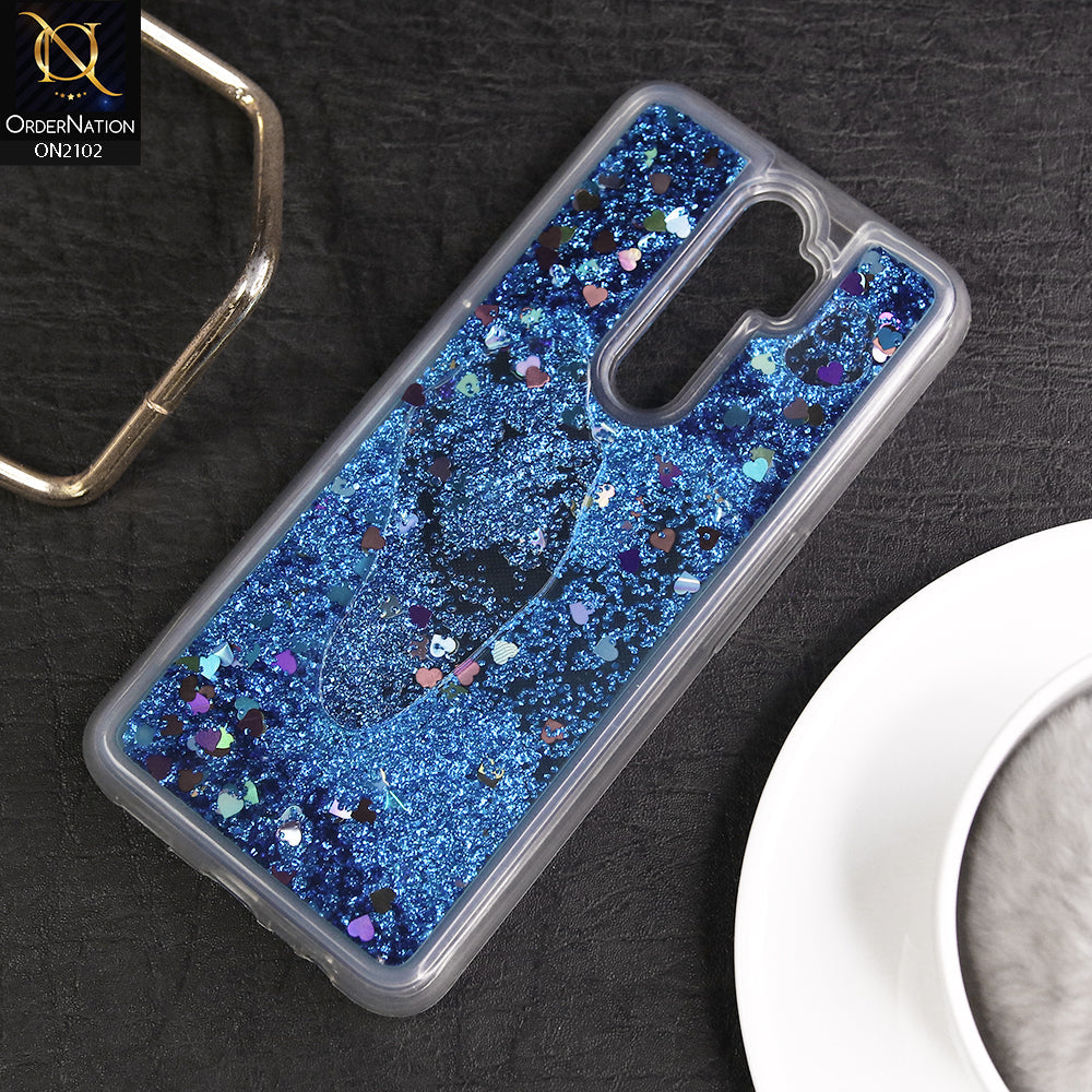 Oppo A9 2020 Cover - Blue - Cute Love Hearts Liquid Glitter Pc Back Case