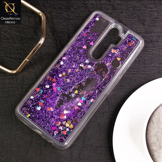 Oppo A9 2020 Cover - Purple - Cute Love Hearts Liquid Glitter Pc Back Case