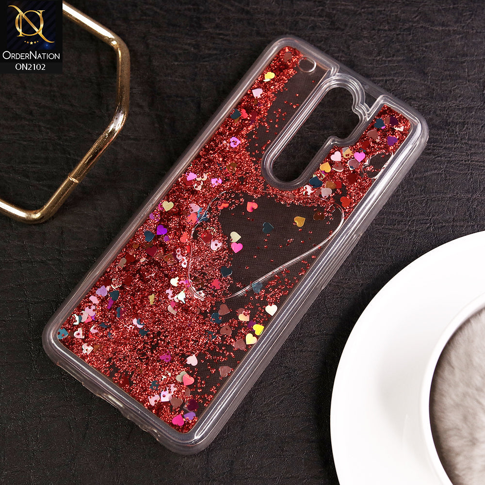 Oppo A9 2020 Cover - Red - Cute Love Hearts Liquid Glitter Pc Back Case