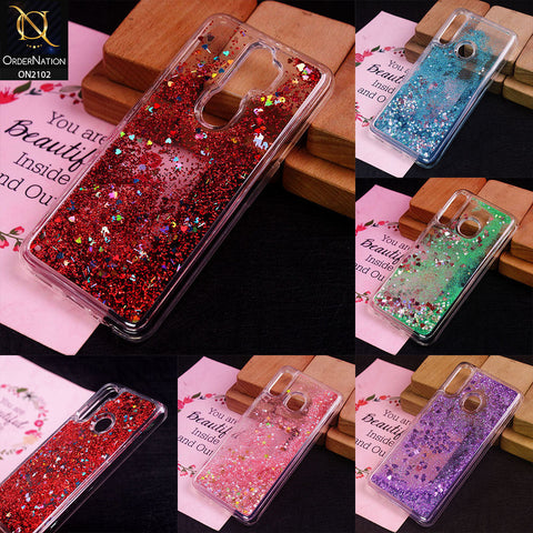 Xiaomi Redmi Note 9 Cover - Pink - Cute Love Hearts Liquid Glitter Pc Back Case