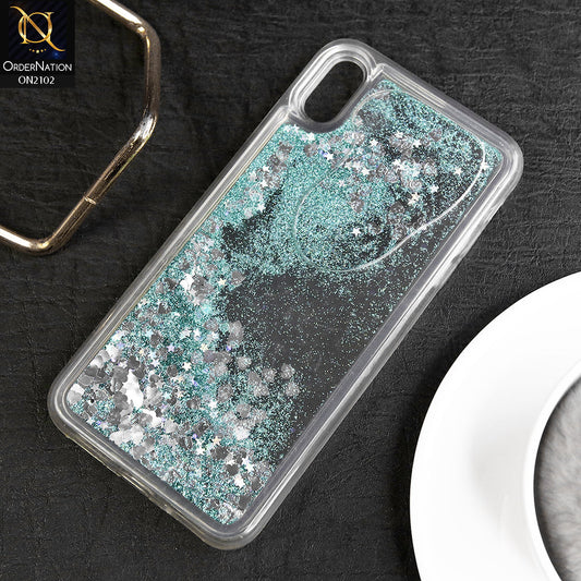 iPhone XS Max Cover - Sea Green - Cute Love Hearts Liquid Glitter Pc Back Case