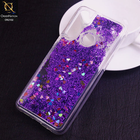 Realme C3 Cover - Purple - Cute Love Hearts Liquid Glitter Pc Back Case