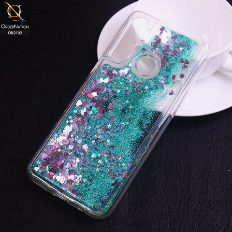 Realme 5s Cover - Sea Green - Cute Love Hearts Liquid Glitter Pc Back Case