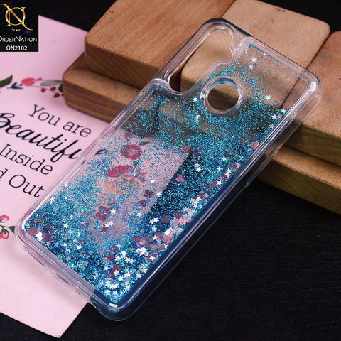 Realme 5 Pro Cover - Cyan - Cute Love Hearts Liquid Glitter Pc Back Case