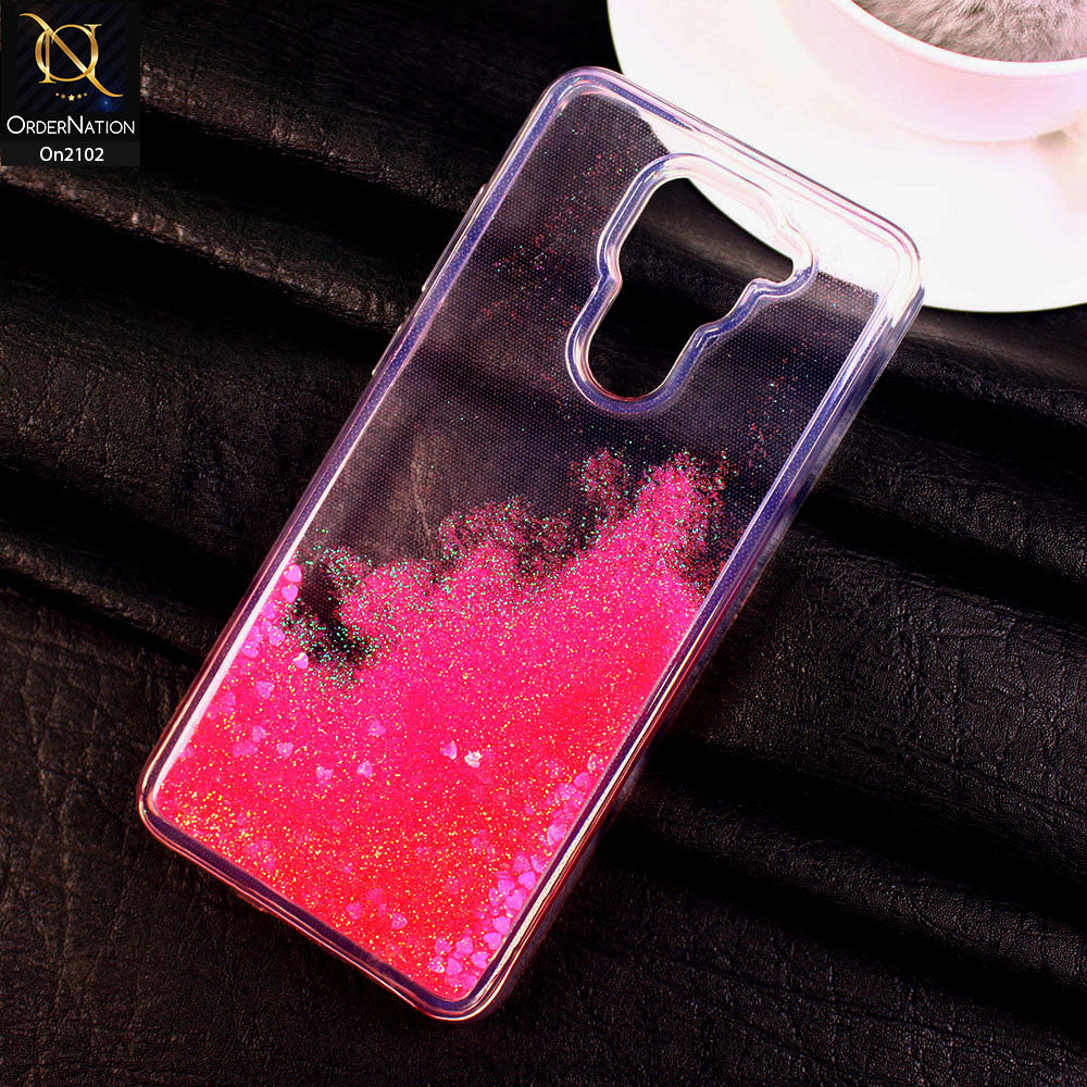 Xiaomi Redmi Note 9 Cover - Pink - Cute Love Hearts Liquid Glitter Pc Back Case