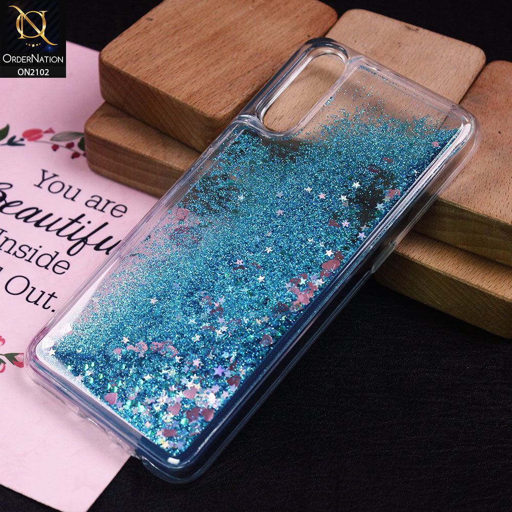 Vivo S1 Cover - Blue - Cute Love Hearts Liquid Glitter Pc Back Case