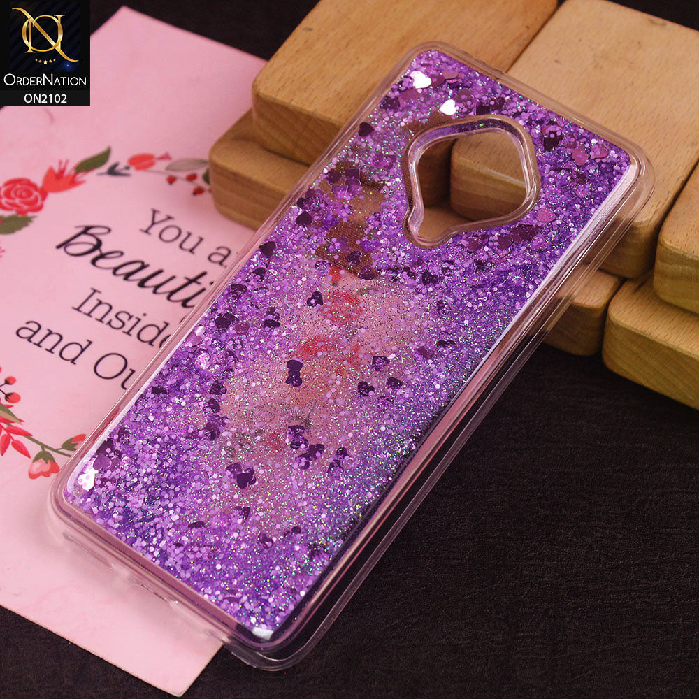 Vivo Y51 (2020 September) - Purple - Cute Love Hearts Liquid Glitter Pc Back Case