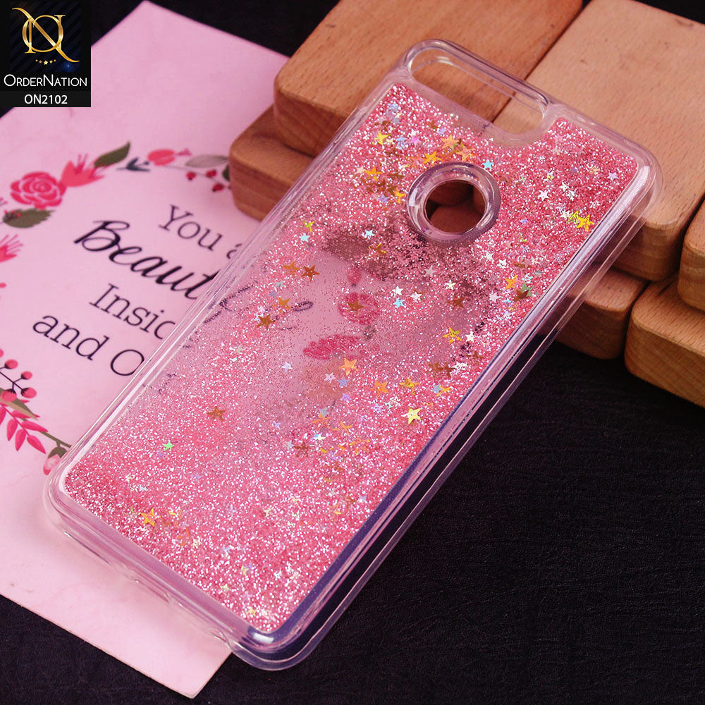 Huawei Y7 Prime 2019 / Y7 2019 / Y7 Pro 2019 Cover - Light Pink - Cute Love Hearts Liquid Glitter Pc Back Case