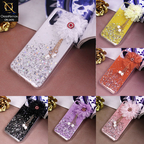 Tecno Spark 5 Cover - Design 4 - (Bepair) Fancy Flower Bling Glitter Rinestone Soft Case - Glitter Does Not Move
