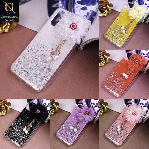 iPhone 11 Pro Cover - Design 6  - Fancy Flower Bling Glitter Rinestone Soft Case - Glitter Does Not Move