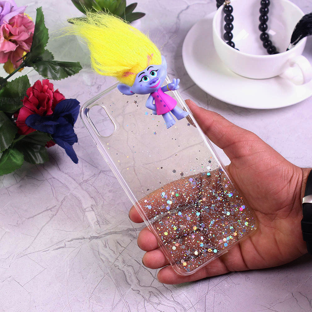 iPhone XS / X Cover - Design 2 - New Girlish Style Troll Doll Bling Soft TPU Phone Case - Glitter Does Not Move