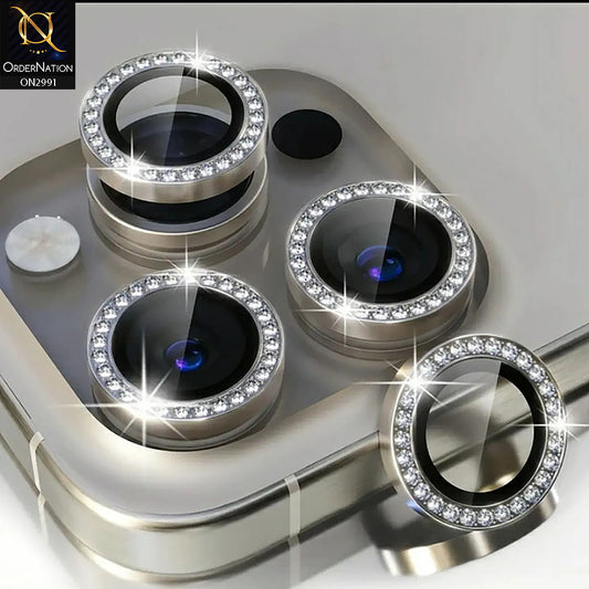 iPhone 16 Pro Max Camera Protector - Titanium - New Girlish Diamond Rhinestones Inlaid Camera Lens Rings Protector