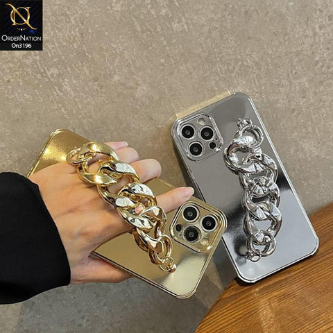 iPhone 11 Cover - Silver - Luxury Mirror Shine Color Electroplated Soft TPU Case With Bracelate Holder