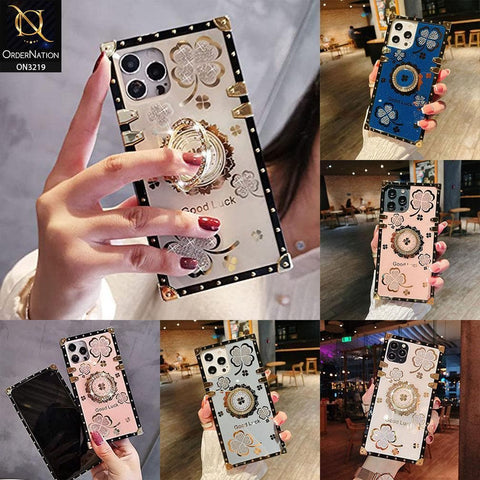 Vivo Y12a Cover - Golden - Square Bling Diamond Glitter Soft TPU Trunk Case with Ring Holder