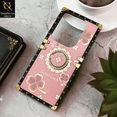 Infinix Hot 40 Cover - Pink - Square Bling Diamond Glitter Soft TPU Trunk Case with Ring Holder