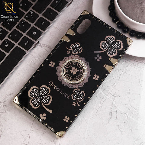 iPhone XS Max Cover - Black - Square Bling Diamond Glitter Soft TPU Trunk Case with Ring Holder