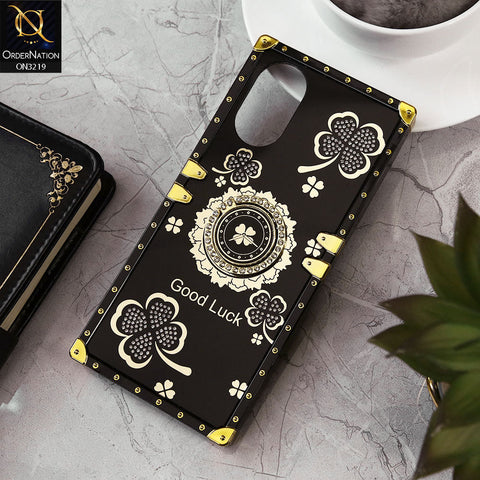 Oppo A18 Cover - Black - Square Bling Diamond Glitter Soft TPU Trunk Case with Ring Holder