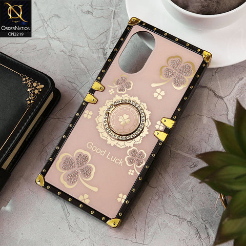 Oppo A18 Cover - Golden - Square Bling Diamond Glitter Soft TPU Trunk Case with Ring Holder