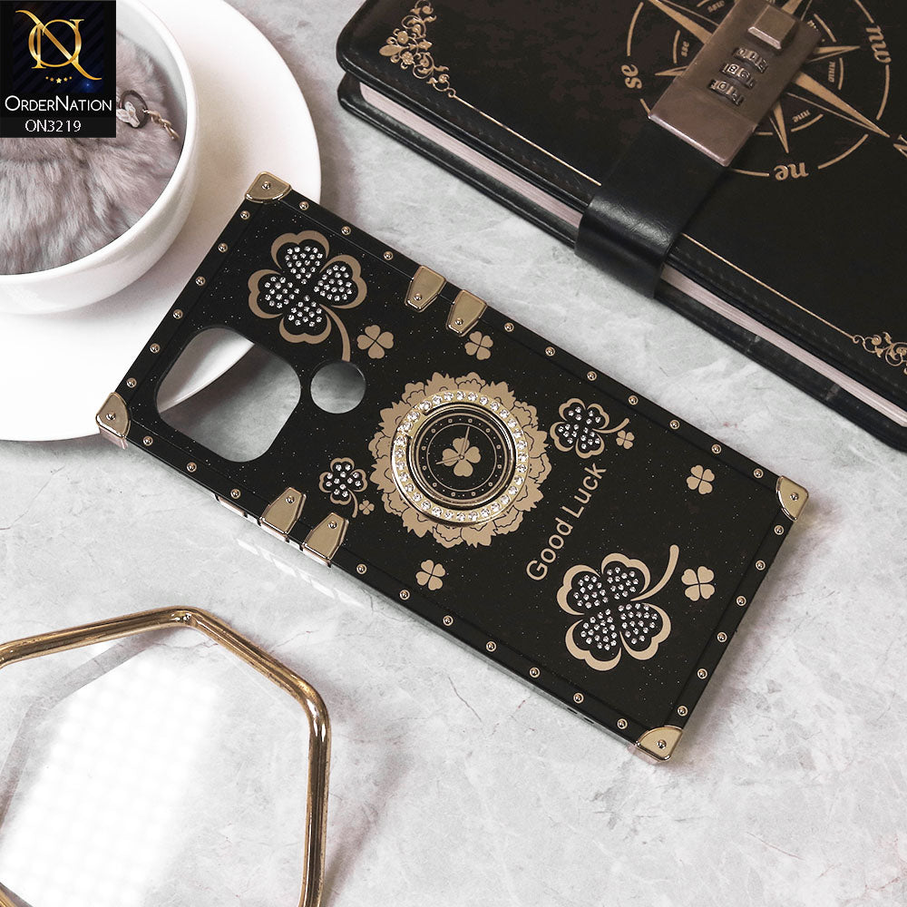Xiaomi Redmi A1 Cover - Black -  Square Bling Diamond Glitter Soft TPU Trunk Case with Ring Holder