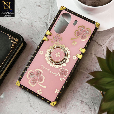 Xiaomi Redmi 13C Cover - Pink - Square Bling Diamond Glitter Soft TPU Trunk Case with Ring Holder