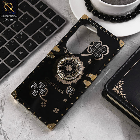 Oppo Reno 11 5G Cover - Black  - Square Bling Diamond Glitter Soft TPU Trunk Case with Ring Holder