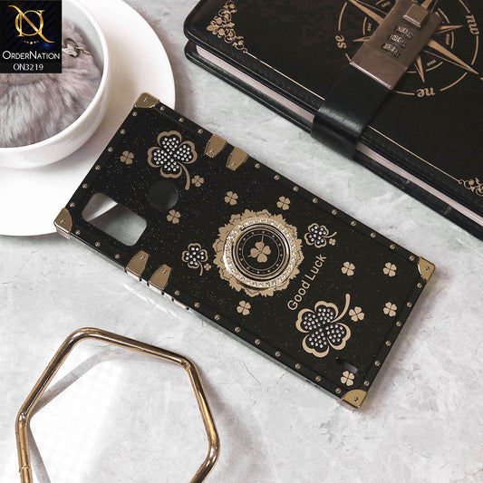 Tecno Spark 6 Go Cover - Black -  Square Bling Diamond Glitter Soft TPU Trunk Case with Ring Holder