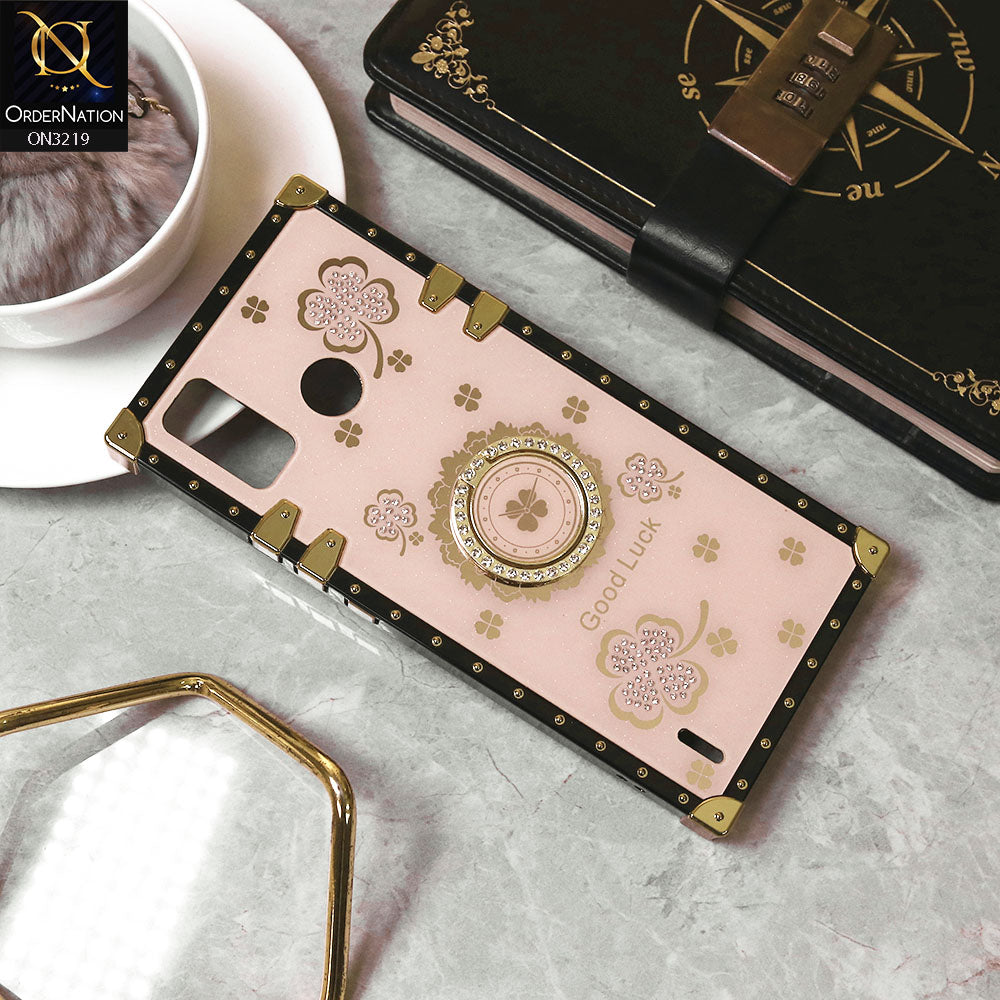 Tecno Spark 6 Go Cover - Golden -  Square Bling Diamond Glitter Soft TPU Trunk Case with Ring Holder