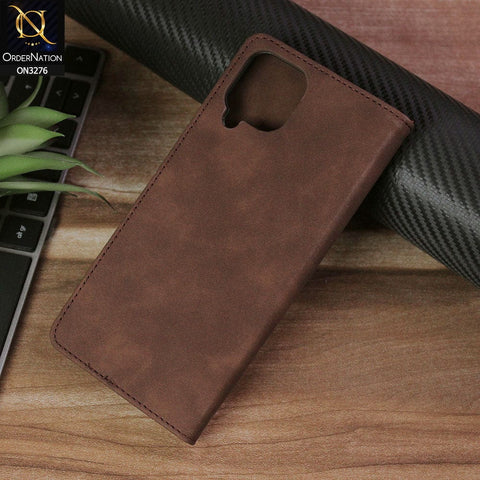 Samsung Galaxy A22 Cover - Dark Brown - ONation Business Flip Series - Premium Magnetic Leather Wallet Flip book Card Slots Soft Case