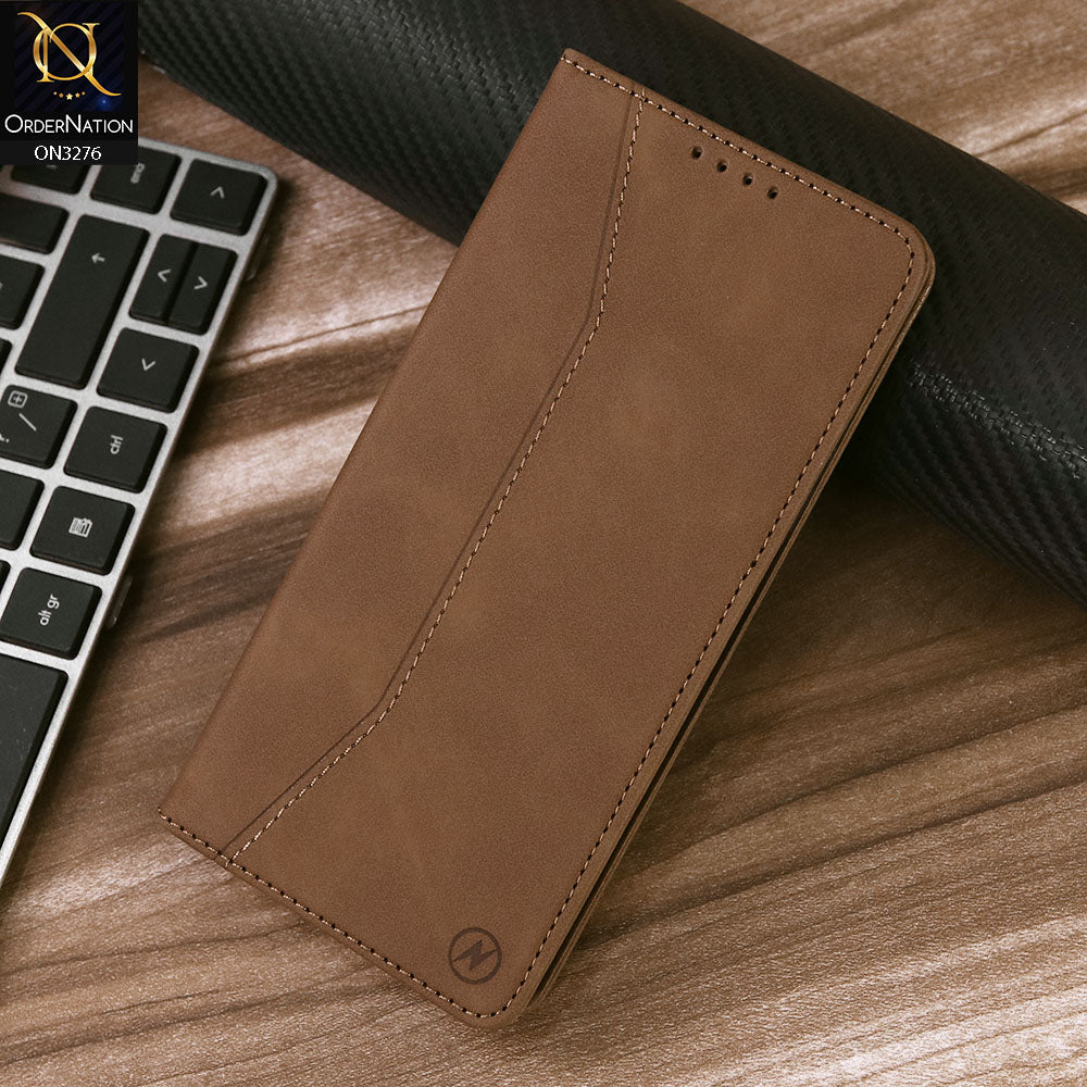 Oppo Reno 11 5G Cover - Light Brown - ONation Business Flip Series - Premium Magnetic Leather Wallet Flip book Card Slots Soft Case