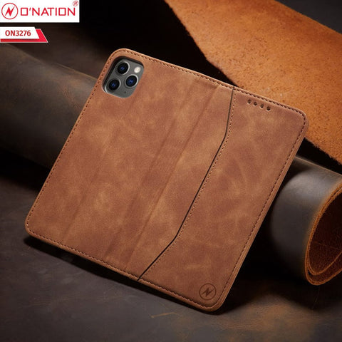 OnePlus Nord Cover - Light Brown - ONation Business Flip Series - Premium Magnetic Leather Wallet Flip book Card Slots Soft Case