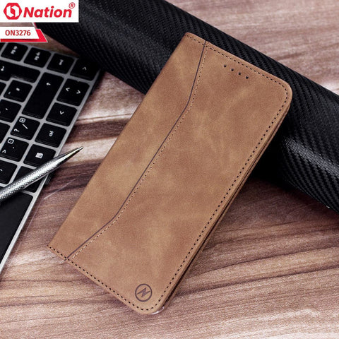 Xiaomi Redmi 12 Cover - Light Brown - ONation Business Flip Series - Premium Magnetic Leather Wallet Flip book Card Slots Soft Case