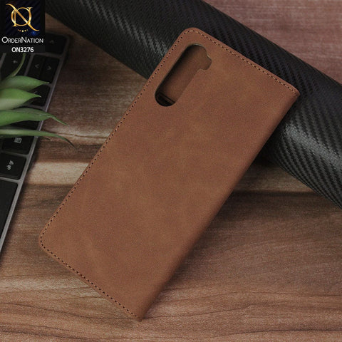 OnePlus Nord Cover - Light Brown - ONation Business Flip Series - Premium Magnetic Leather Wallet Flip book Card Slots Soft Case