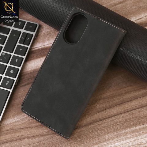 Oppo A18 Cover - Black - ONation Business Flip Series - Premium Magnetic Leather Wallet Flip book Card Slots Soft Case