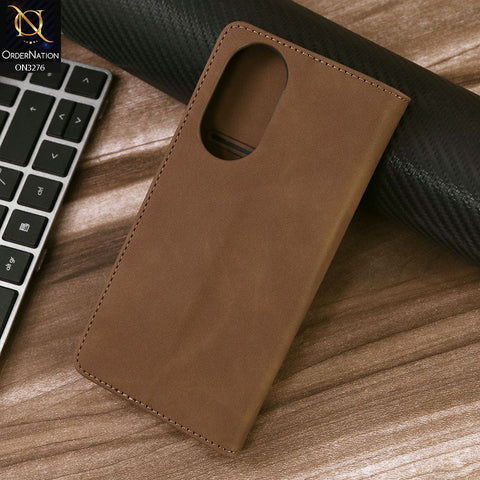 Oppo A58 4G Cover - Light Brown - ONation Business Flip Series - Premium Magnetic Leather Wallet Flip book Card Slots Soft Case