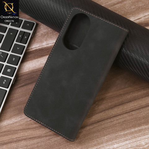 Oppo A78 4G Cover - Black - ONation Business Flip Series - Premium Magnetic Leather Wallet Flip book Card Slots Soft Case