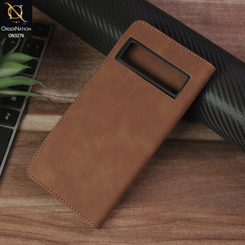 Google Pixel 7a Cover - Light Brown - ONation Business Flip Series - Premium Magnetic Leather Wallet Flip book Card Slots Soft Case