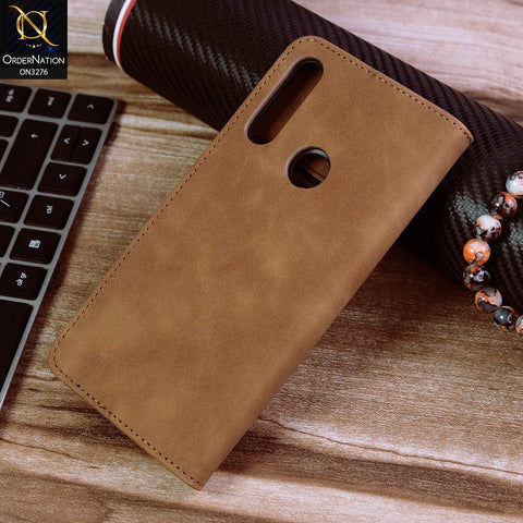 Honor 9X Cover - Light Brown - ONation Business Flip Series - Premium Magnetic Leather Wallet Flip book Card Slots Soft Case