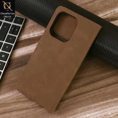 Xiaomi Redmi Note 13 Cover - Light Brown - ONation Business Flip Series - Premium Magnetic Leather Wallet Flip book Card Slots Soft Case