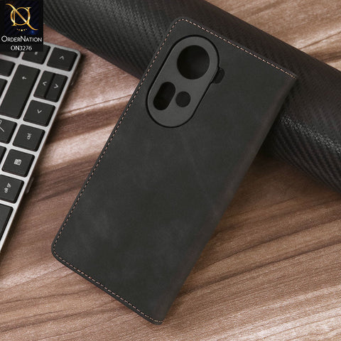 Oppo Reno 11 5G Cover - Black - ONation Business Flip Series - Premium Magnetic Leather Wallet Flip book Card Slots Soft Case