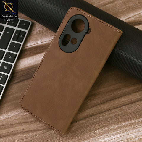 Oppo Reno 11 5G Cover - Light Brown - ONation Business Flip Series - Premium Magnetic Leather Wallet Flip book Card Slots Soft Case