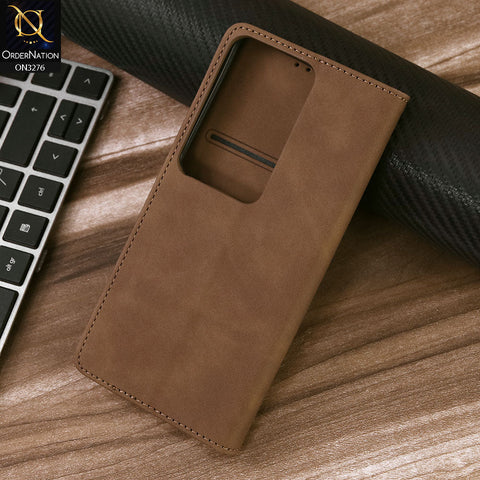 Oppo Reno 11F 5G Cover - Light Brown - ONation Business Flip Series - Premium Magnetic Leather Wallet Flip book Card Slots Soft Case