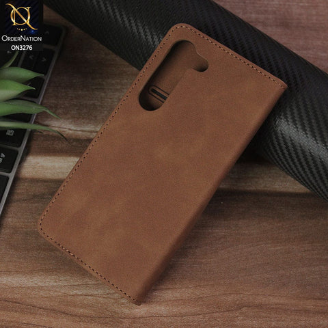 OnePlus Nord Cover - Light Brown - ONation Business Flip Series - Premium Magnetic Leather Wallet Flip book Card Slots Soft Case