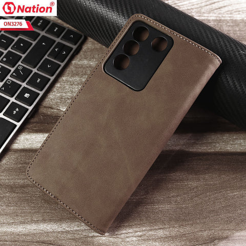 Vivo V27e Cover - Light Brown - ONation Business Flip Series - Premium Magnetic Leather Wallet Flip book Card Slots Soft Case