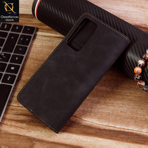 vivo Y33 Cover - Black - ONation Business Flip Series - Premium Magnetic Leather Wallet Flip book Card Slots Soft Case