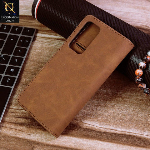 Vivo Y53s 4G Cover - Light Brown - ONation Business Flip Series - Premium Magnetic Leather Wallet Flip book Card Slots Soft Case